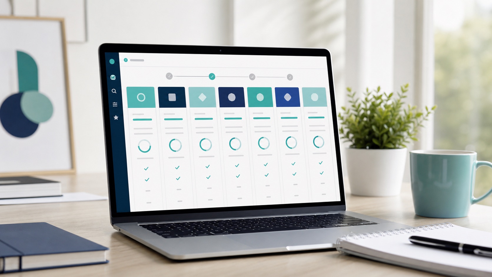 Laptop and offer cards used to compare loan comparison sites and borrowing terms
